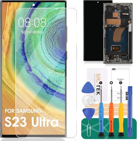 استبدال محول رقمي OLED لهاتف Samsung S23 Ultra LCD لهاتف Samsung S23 Ultra 5g استبدال شاشة العرض لمجموعة إصلاح شاشات اللمس Samsung SM-S918 مع إطار (مع وظيفة بصمة الإصبع) (أسود) in Kuwait