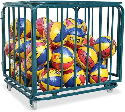 عربة كرة دوارة من الفولاذ قابلة للطي مع غطاء، صندوق تخزين كبير لكرات السلة للصالة الرياضية والمدرسة والنوادي ومنظم المعدات بعجلات، للاستخدام الداخلي والخارجي والأطفال البالغين in Kuwait