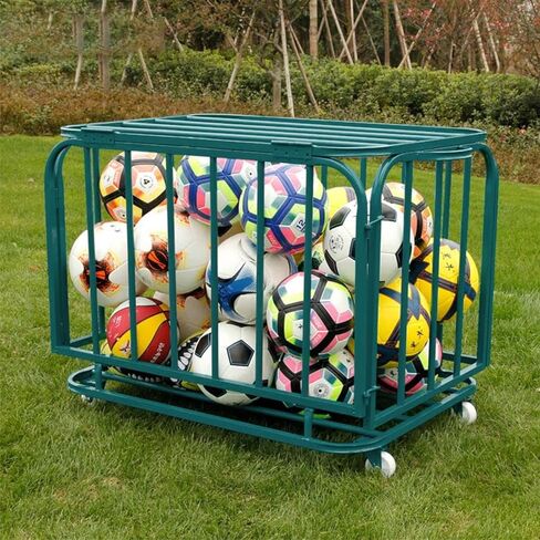 عربة كرة دوارة من الفولاذ قابلة للطي مع غطاء، صندوق تخزين كبير لكرات السلة للصالة الرياضية والمدرسة والنوادي ومنظم المعدات بعجلات، للاستخدام الداخلي والخارجي والأطفال البالغين in Kuwait