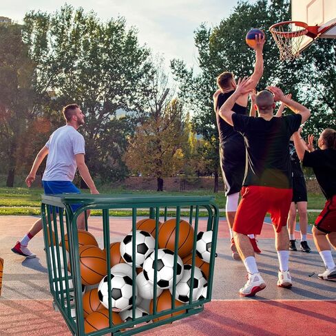 عربة كرة دوارة من الفولاذ قابلة للطي مع غطاء، صندوق تخزين كبير لكرات السلة للصالة الرياضية والمدرسة والنوادي ومنظم المعدات بعجلات، للاستخدام الداخلي والخارجي والأطفال البالغين in Kuwait