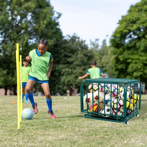 عربة كرة دوارة من الفولاذ قابلة للطي مع غطاء، صندوق تخزين كبير لكرات السلة للصالة الرياضية والمدرسة والنوادي ومنظم المعدات بعجلات، للاستخدام الداخلي والخارجي والأطفال البالغين in Kuwait