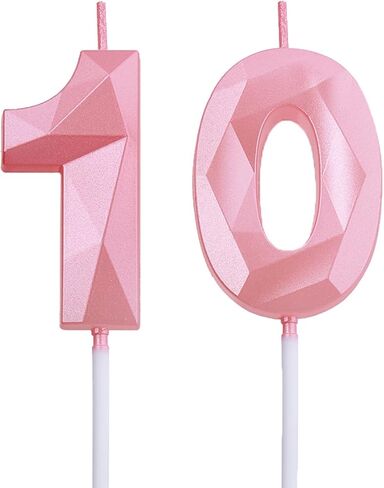 2 inch Gold 10 Birthday Candles, 3D Diamond Number 10 Cake Topper for Boys Girls Birthday Party Decorations Theme Party in Kuwait