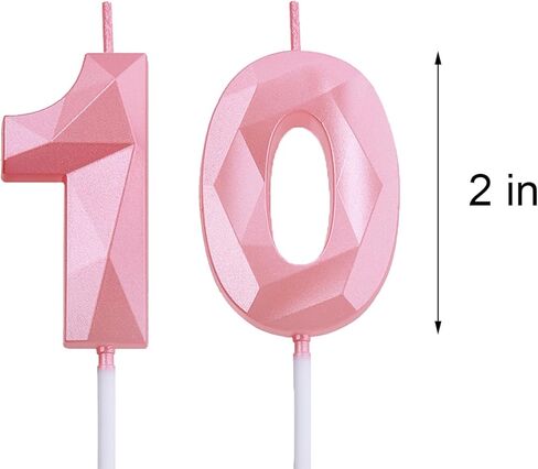 2 inch Gold 10 Birthday Candles, 3D Diamond Number 10 Cake Topper for Boys Girls Birthday Party Decorations Theme Party in Kuwait