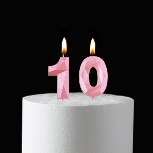 2 inch Gold 10 Birthday Candles, 3D Diamond Number 10 Cake Topper for Boys Girls Birthday Party Decorations Theme Party in Kuwait