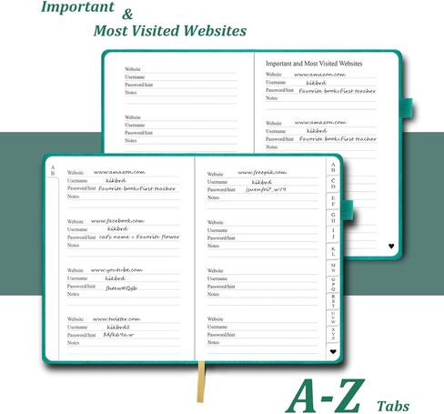كتاب كلمة المرور مع علامات تبويب أبجدية - حافظة كلمات مرور بغلاف صلب لعنوان الإنترنت وتسجيل الدخول إلى الكمبيوتر، دفتر يوميات منظم كلمات المرور متوسط ​​الحجم للمنزل أو المكتب - 5.1 × 7 باللون الأخضر in Kuwait