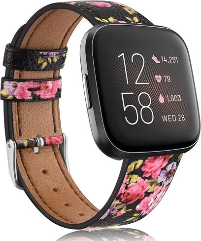 سوار جلدي متوافق مع أساور Fitbit Versa 2/Versa SE/Versa Lite Bands/Fitbit Versa Bands للنساء والرجال، أحزمة معصم كلاسيكية من الجلد الأصلي in Kuwait