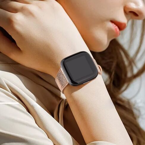 Leather Band Compatible with Fitbit Versa 2 Bands/Versa SE/Versa Lite Bands/Fitbit Versa Bands for Women Men, Classic Genuine Leather Wristband Straps in Saudi Arabia