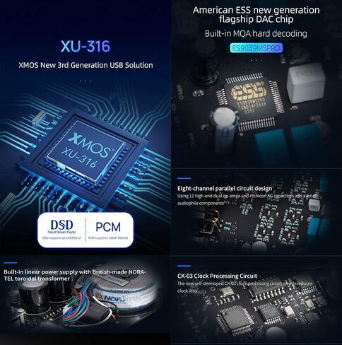 SMSL VMV D1se2 Hi-res MQA-CD ES9039MSPRO Chip DSD512، 768kHZ/32Bit Bluetooth 5.0 وحدة فك ترميز ستيريو سطح المكتب USB/I²s/الإدخال البصري، وحدة فك ترميز RCA/XLR مع جهاز تحكم عن بعد in Saudi Arabia