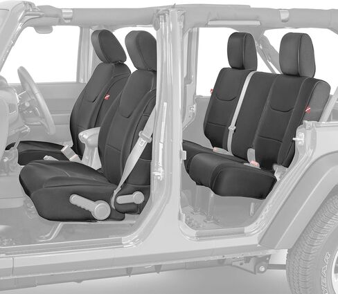مجموعة غطاء مقعد Diver Down من النيوبرين - تناسب Jeep JK Unlimited 4 أبواب 2007-2018 - مجموعة المقعد الأمامي والخلفي - ملاءمة مخصصة - ملمس وسادة مبطن ناعم (مع شعار جيب، أحمر، 13-18) in Kuwait