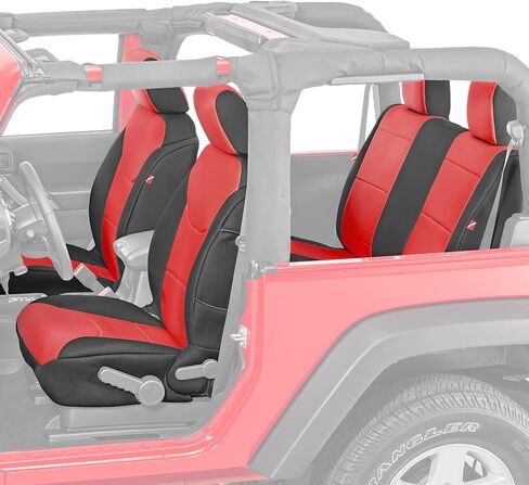 مجموعة غطاء مقعد Diver Down من النيوبرين - تناسب Jeep JK Unlimited 4 أبواب 2007-2018 - مجموعة المقعد الأمامي والخلفي - ملاءمة مخصصة - ملمس وسادة مبطن ناعم (مع شعار جيب، أحمر، 13-18) in Kuwait