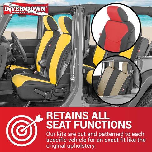 مجموعة غطاء مقعد Diver Down من النيوبرين - تناسب Jeep JK Unlimited 4 أبواب 2007-2018 - مجموعة المقعد الأمامي والخلفي - ملاءمة مخصصة - ملمس وسادة مبطن ناعم (مع شعار جيب، أحمر، 13-18) in Kuwait