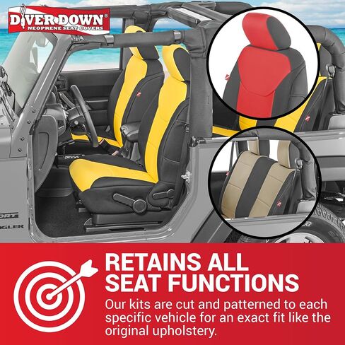 مجموعة غطاء مقعد Diver Down من النيوبرين - تناسب Jeep JK Unlimited 4 أبواب 2007-2018 - مجموعة المقعد الأمامي والخلفي - ملاءمة مخصصة - ملمس وسادة مبطن ناعم (مع شعار جيب، أحمر، 13-18) in Kuwait