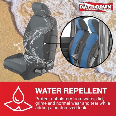 مجموعة غطاء مقعد Diver Down من النيوبرين - تناسب Jeep JK Unlimited 4 أبواب 2007-2018 - مجموعة المقعد الأمامي والخلفي - ملاءمة مخصصة - ملمس وسادة مبطن ناعم (مع شعار جيب، أحمر، 13-18) in Kuwait