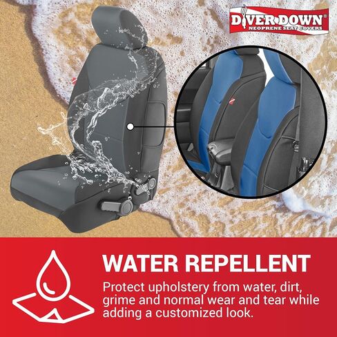 مجموعة غطاء مقعد Diver Down من النيوبرين - تناسب Jeep JK Unlimited 4 أبواب 2007-2018 - مجموعة المقعد الأمامي والخلفي - ملاءمة مخصصة - ملمس وسادة مبطن ناعم (مع شعار جيب، أحمر، 13-18) in Kuwait