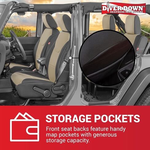 مجموعة غطاء مقعد Diver Down من النيوبرين - تناسب Jeep JK Unlimited 4 أبواب 2007-2018 - مجموعة المقعد الأمامي والخلفي - ملاءمة مخصصة - ملمس وسادة مبطن ناعم (مع شعار جيب، أحمر، 13-18) in Kuwait
