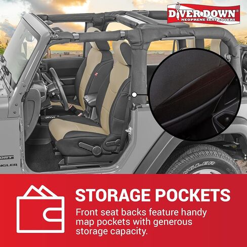 مجموعة غطاء مقعد Diver Down من النيوبرين - تناسب Jeep JK Unlimited 4 أبواب 2007-2018 - مجموعة المقعد الأمامي والخلفي - ملاءمة مخصصة - ملمس وسادة مبطن ناعم (مع شعار جيب، أحمر، 13-18) in Kuwait