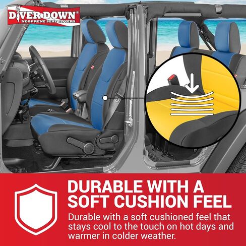 مجموعة غطاء مقعد Diver Down من النيوبرين - تناسب Jeep JK Unlimited 4 أبواب 2007-2018 - مجموعة المقعد الأمامي والخلفي - ملاءمة مخصصة - ملمس وسادة مبطن ناعم (مع شعار جيب، أحمر، 13-18) in Kuwait