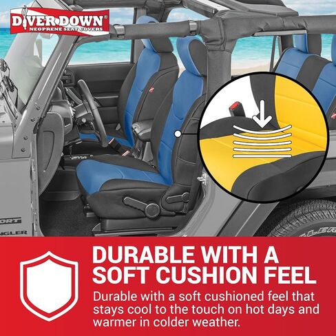 مجموعة غطاء مقعد Diver Down من النيوبرين - تناسب Jeep JK Unlimited 4 أبواب 2007-2018 - مجموعة المقعد الأمامي والخلفي - ملاءمة مخصصة - ملمس وسادة مبطن ناعم (مع شعار جيب، أحمر، 13-18) in Kuwait