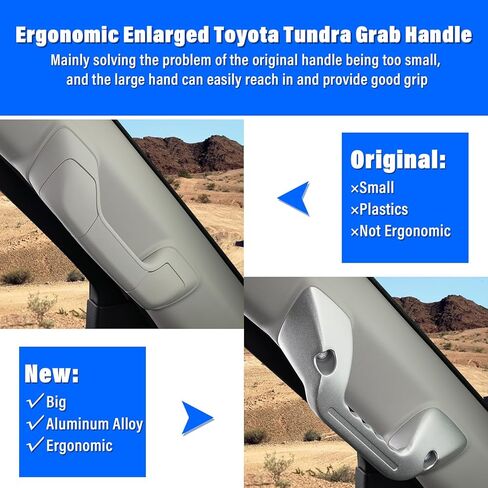 مقبض سحب السقف مقبض مخصص لتويوتا تندرا 2022 2023 2024 الملحقات الداخلية قبضة بيئة العمل من سبائك الألومنيوم الفضية، 2 حزمة (يسار ويمين) in Kuwait