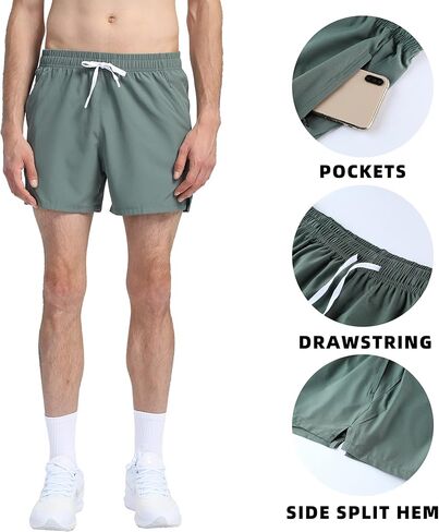 شورت الجري للرجال شورت رياضي 5 بوصة للتمرين سريع الجفاف مع جيوب بسحاب in Kuwait