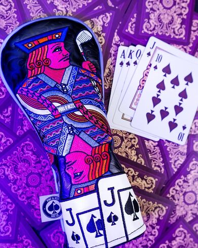 غطاء رأس Pins & Aces Royal Flush - غطاء رأس جلدي فاخر مصنوع يدويًا - Ace of Spades وإغلاق مغناطيسي، غطاء نادي الجولف عالي الجودة - قم بتصميم وتخصيص حقيبة الجولف الخاصة بك (هجينة) in Saudi Arabia