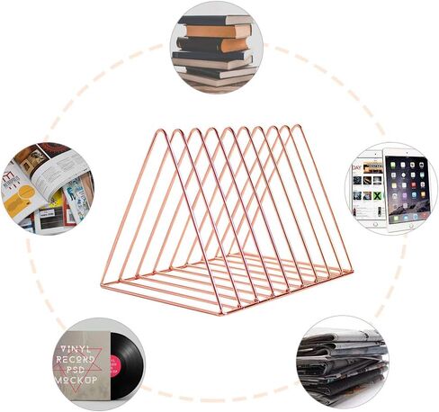 حامل المجلات، 2 حزمة منظم حامل ملفات سطح المكتب 9 فتحات، مجلد فارز ملفات ذهبي وردي، رف تخزين سجل الفينيل المثلث لوسادة رسائل مغلف الصحف، حامل رف الكتب ديكور للمكتب المنزلي in Kuwait