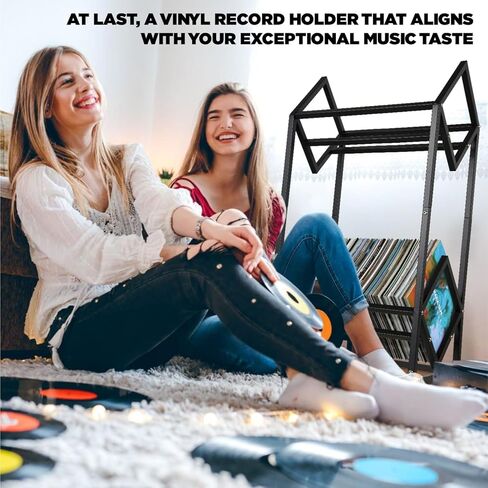 Record Holder, Two Tier Width Adjustable Heavy Duty Rack for Albums Holds, Album Display Stand for Home, Office with Sand Black Powder Coated High End Design, Up to 200 LP Storage in Saudi Arabia