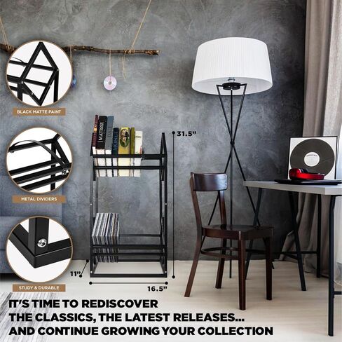 Record Holder, Two Tier Width Adjustable Heavy Duty Rack for Albums Holds, Album Display Stand for Home, Office with Sand Black Powder Coated High End Design, Up to 200 LP Storage in Kuwait