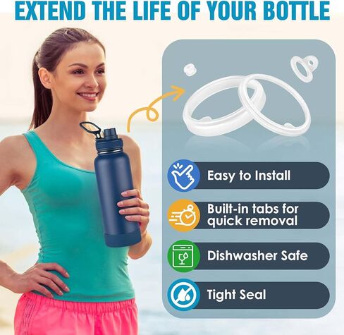 Mbotnee Lid Gasket Replacement for Thermoflask & Takeya Water Bottle, Silicone Gaskets Each for 18/24/32/40/64oz Water Bottle Straw Lid, Chug Lid, Chug Spout & Vent in Kuwait