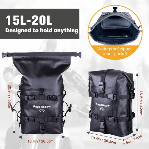 WILD HEART Waterproof Motorcycle Dry Bag Crash Bar Bags Motorcycle Bag used as Motorcycle Luggage Sissy Bar Back Seat Saddle Rack Rear Fender Pouch Dirt Bike Gear Side Tool Bag Pack for moto ATV in Saudi Arabia