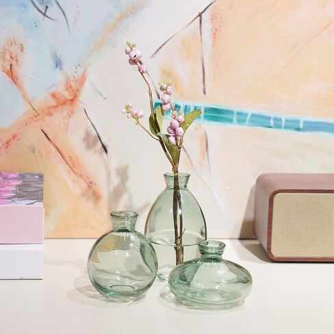 مزهرية زجاجية مزهريات صغيرة للزهور - مزهريات زجاجية مجموعة من 3 مزهريات قصيرة بسيطة مزهريات زهور صغيرة مزخرفة حديثة قطع مركزية لديكور رف غرفة الطعام Cynkeyee in Kuwait