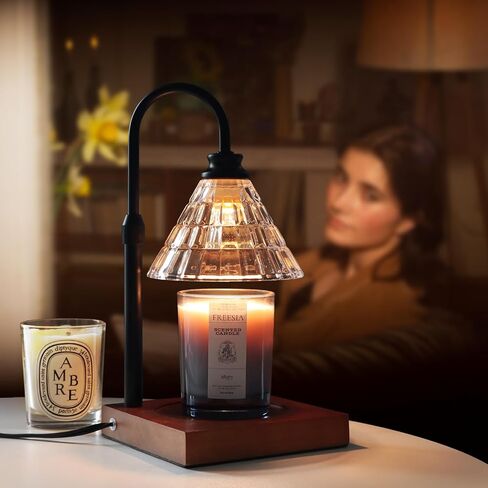 Candle Warmer Lamp, 2/4/8 Hours Timer, Dimmable Candle Melting Lamp, Compatible with Jar Candle Scented, Home Decor Aesthetic, Gift for Women, Glass Lampshade, Wood Base, Gold in Saudi Arabia
