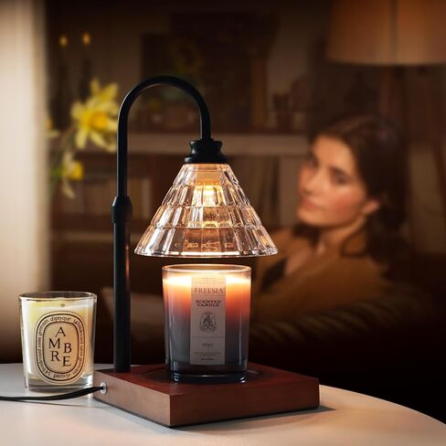 Candle Warmer Lamp, 2/4/8 Hours Timer, Dimmable Candle Melting Lamp, Compatible with Jar Candle Scented, Home Decor Aesthetic, Gift for Women, Glass Lampshade, Wood Base, Gold in Saudi Arabia