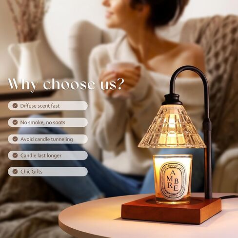 Candle Warmer Lamp, 2/4/8 Hours Timer, Dimmable Candle Melting Lamp, Compatible with Jar Candle Scented, Home Decor Aesthetic, Gift for Women, Glass Lampshade, Wood Base, Gold in Saudi Arabia