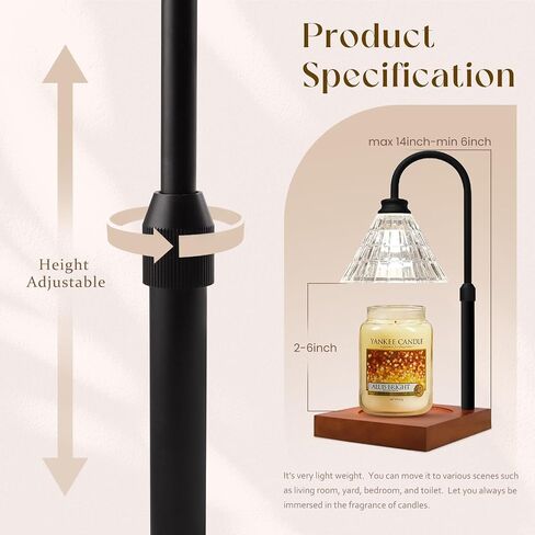 Candle Warmer Lamp, 2/4/8 Hours Timer, Dimmable Candle Melting Lamp, Compatible with Jar Candle Scented, Home Decor Aesthetic, Gift for Women, Glass Lampshade, Wood Base, Gold in Saudi Arabia