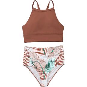 MakeMeChic Women's High Waisted Bikini Sets Tropical Bathing Suit Swimsuit Tankini Set