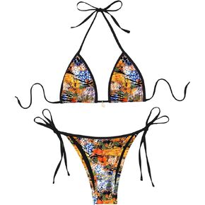 Floerns Women's Two Piece Swimsuit Floral Halter String Triangle Bathing Suit