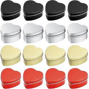 16 Pcs Metal Tins Jar with Lids 2 OZ Empty Heart Shaped Tins Boxes Candle Jars Cans Art Crafts Candies Party Favors (pink)