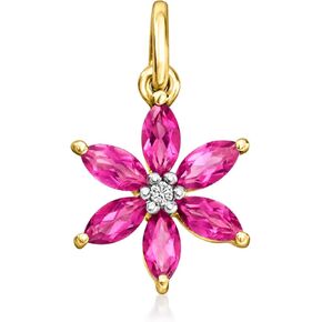 RS نقية بواسطة Ross-Simons 0.40 CT. T.W. سحر زهرة توباز الوردي مع الياقوت الأبيض المفرد في الذهب الأصفر 14kt