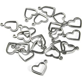 20 Surgical 304 Grade Stainless Steel Silver 10mm Open Hollow Heart Charms With Loop