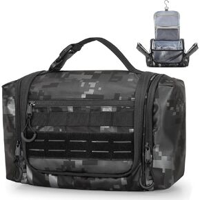 Hanging Toiletry Bag for Men, Tactical Dopp Kit Toiletry Travel Bag, Large Hygiene Organizer Shower Bag for Camping Outdoor, Black