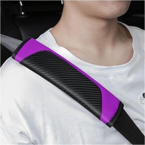 2PCS Car Seat Belt Covers, Carbon Fiber Leather Vehicle Safety Strap Shoulder Pad, Soft & Comfortable Auto Harness Protector for Shoulder and Neck, Universal for SUV, Truck, RV (Black/Purple)