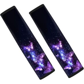 Purple Butterfly Car Seat Belt Pads Cover,Universal Shoulder Strap Cover for Seat Belt,Universal fit Car SUV Airplane Set of 2