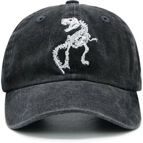 Boys' Dino Hat, Vintage Washed Skeleton Dinosaur Baseball Cap, Adjustable for Kids Age 3-11