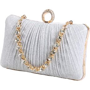 Dreubea Glittery Satin Clutch Bag with Pleated Design & Rhinestone-Embellished Handle – Elegant Evening Party Purse for Women