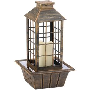 Zingz & Thingz Water Feature Tabletop Fountain Candle Lantern, Decorative Light Home Decor, 13.5" Tall, Bronze