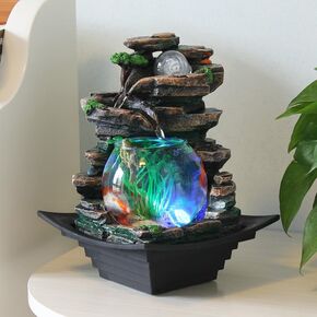 Tabletop Fountain Indoor Waterfall Fountain Waterfall Indoor Desk Fountains Mini Waterfall Water Feature Waterfall Home Decor for Office Indoor Decoration (Style 1)