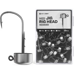 Ned Rig Jig Heads, 30 Pack Finesse Mushroom Jig Hooks Kit for Bass Fishing 1/16 1/10 1/8 3/16oz