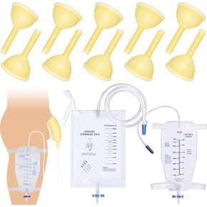 10 Pack Latex Catheter Set with 2000ml Urinary Drainage Bag and 750ml Leg Bag for Day and Night Use, External Self-Sealing Adhesive Strips, Easy Drainage, Leak Proof for Male(25mm)