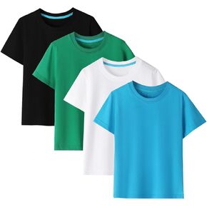 Gihuo 4 Pack Boys Shirts Cotton Short Sleeve Shirts Soft Summer Tops for Kids Boys Basic Tees T-Shirts